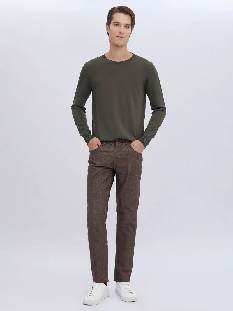 Kip Khaki Crew Neck Plain Knit Sweater