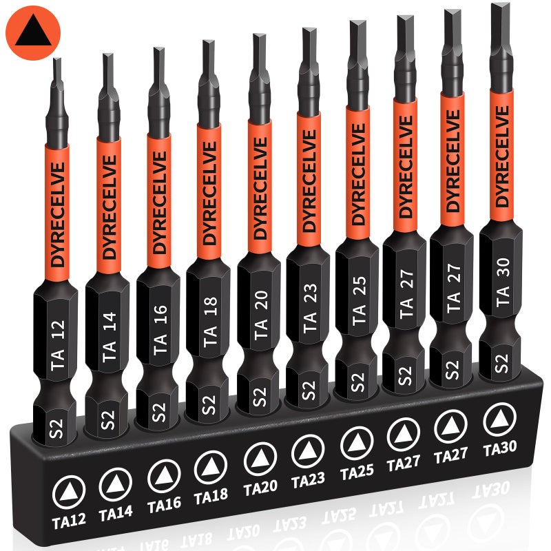 DYRECELVE 10-Pack Triangle Screwdriver Set - Premium S2 Steel Triangle Bit Set (2.56" Long Magnetic Head) 1/4 Hex-Shank, Sizes: TA12, TA14, TA16, TA18, TA20, TA23, TA25, TA27 (x2), TA30, Professional & DIY Use - Image 1