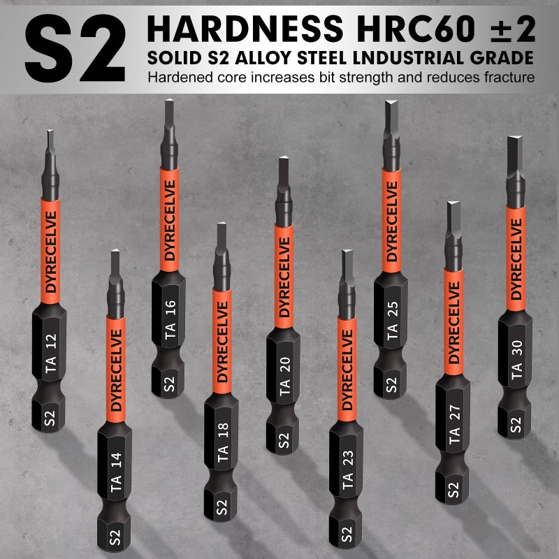 DYRECELVE 10-Pack Triangle Screwdriver Set - Premium S2 Steel Triangle Bit Set (2.56" Long Magnetic Head) 1/4 Hex-Shank, Sizes: TA12, TA14, TA16, TA18, TA20, TA23, TA25, TA27 (x2), TA30, Professional & DIY Use - Image 2