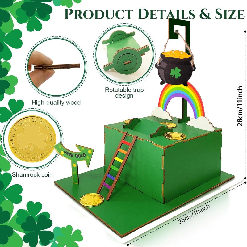 Bailiyake St. Patrick's Day Wood DIY Leprechaun Trap Kit St Patricks Day Party Decorations DIY to Catch a Leprechaun Trap Wood Craft Set for Classroom Home Rainbow Irish Shamrock Party Supplies - Image 2