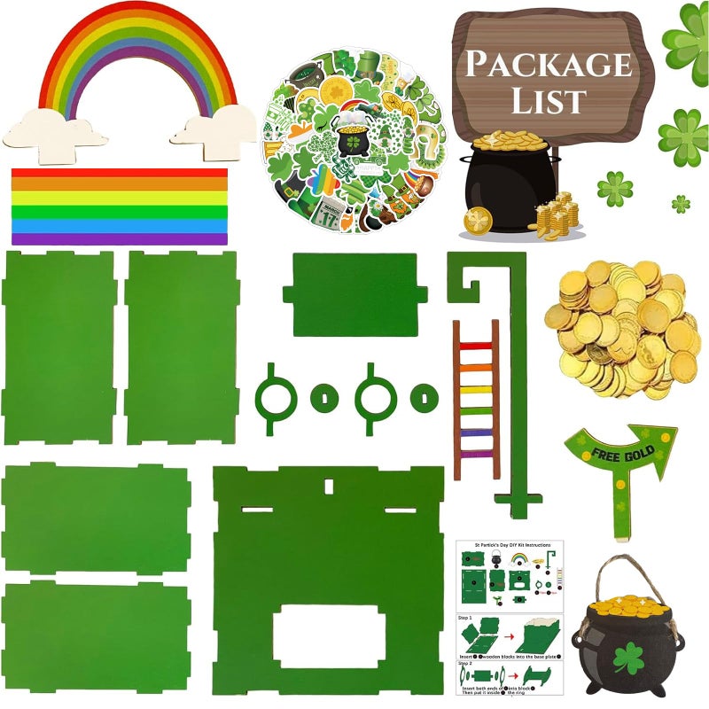 Bailiyake St. Patrick's Day Wood DIY Leprechaun Trap Kit St Patricks Day Party Decorations DIY to Catch a Leprechaun Trap Wood Craft Set for Classroom Home Rainbow Irish Shamrock Party Supplies - Image 3