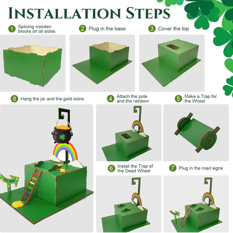 Bailiyake St. Patrick's Day Wood DIY Leprechaun Trap Kit St Patricks Day Party Decorations DIY to Catch a Leprechaun Trap Wood Craft Set for Classroom Home Rainbow Irish Shamrock Party Supplies - Image 4