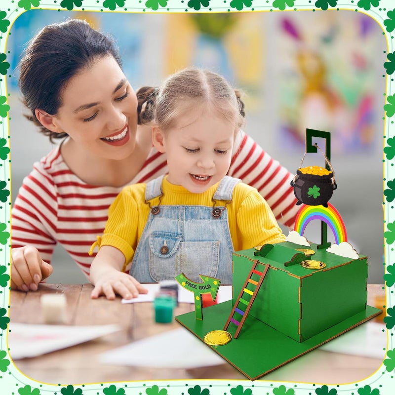 Bailiyake St. Patrick's Day Wood DIY Leprechaun Trap Kit St Patricks Day Party Decorations DIY to Catch a Leprechaun Trap Wood Craft Set for Classroom Home Rainbow Irish Shamrock Party Supplies - Image 5