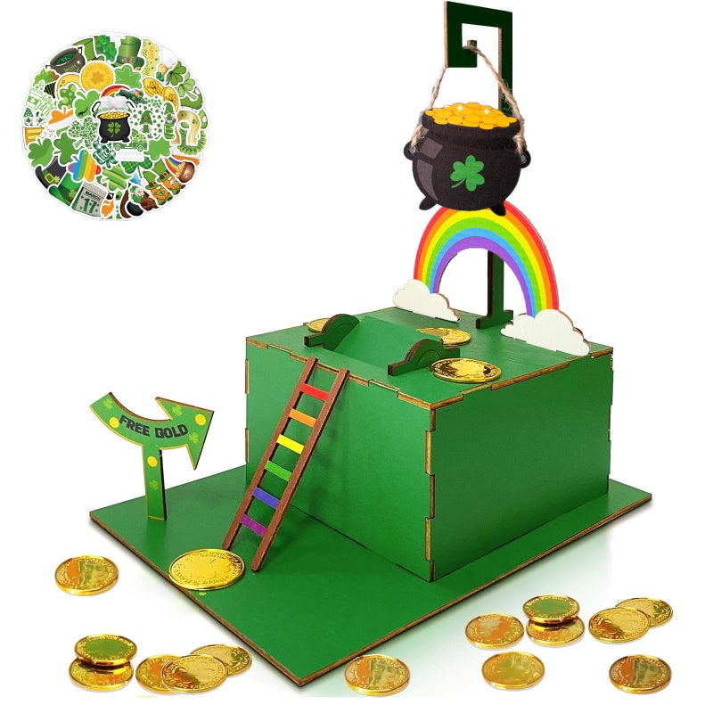 Bailiyake St. Patrick's Day Wood DIY Leprechaun Trap Kit St Patricks Day Party Decorations DIY to Catch a Leprechaun Trap Wood Craft Set for Classroom Home Rainbow Irish Shamrock Party Supplies - Image 1