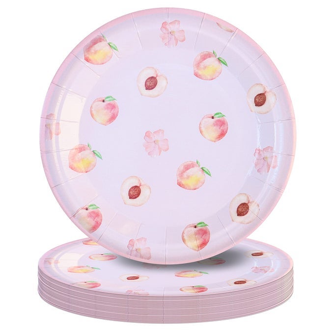 50 PIECES PEACH FRUIT PAPER DESSERT PLATES7 INCHES DISPOSABLE SWEET AS A PEACH CAKE PLATES FOR BIRTHDAY PARTY AND BABY SHOWER