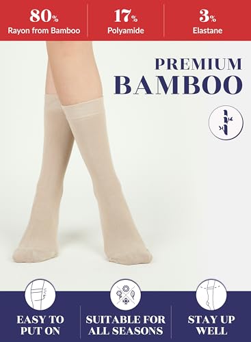 Hugh Ugoli Womens Rayon derived from Bamboo Dress Socks, Crew Soft Thin Calf Socks for Business, Trouser & Casual, Beige, 3 Pairs, Shoe Size: 6-9 - Image 4