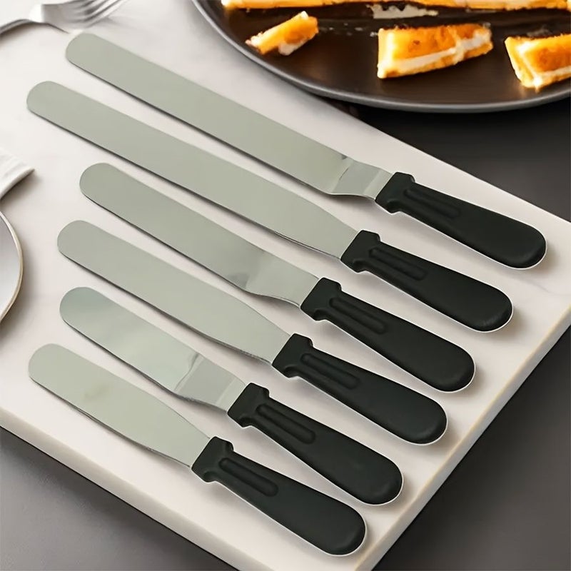 6 Pcs Black Stainless Steel Cake Spatula 15.24cm 8in 25.4cm Solid Durable Handle Cake Decorating Spatula Baking Supplies For Bakery Home Kitchen Beginners And Professional Bakers - Image 1