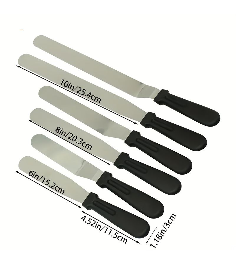 6 Pcs Black Stainless Steel Cake Spatula 15.24cm 8in 25.4cm Solid Durable Handle Cake Decorating Spatula Baking Supplies For Bakery Home Kitchen Beginners And Professional Bakers - Image 2