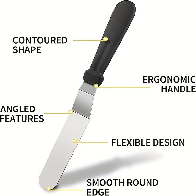 6 Pcs Black Stainless Steel Cake Spatula 15.24cm 8in 25.4cm Solid Durable Handle Cake Decorating Spatula Baking Supplies For Bakery Home Kitchen Beginners And Professional Bakers - Image 4