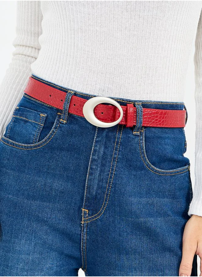 Styli Oval Buckle Textured Belt