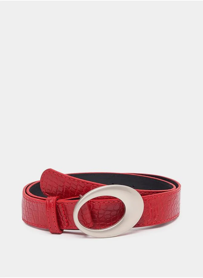 Styli Oval Buckle Textured Belt