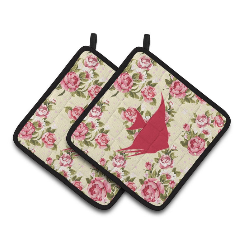 Caroline's Treasures ""Caroline's Treasures Fish - Angel Fish Shabby Chic Yellow Roses Pair of Pot Holders BB1022-RS-YW-PTHD  7.5HX7.5W  Multicolor"" 
