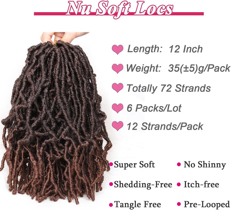 Leeven 108 Strands Short Soft Locs Crochet Hair 12 Inch 6 Packs Ombre Brown Crochet Faux Locs Wavy Dreadlocs Crochet Braids Pre looped Faux Locs Crochet Hair for Black Women T30# - Image 3