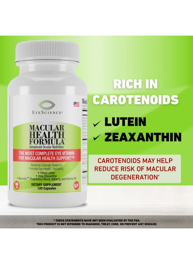 EyeScience Macular Health Beyond AREDS2 Formula, Advanced Ocular Vitamin - Containing Lutein, Zeaxanthin, Bilberry, and Vitamins C, D, E, and B6 (60 Day Supply)
