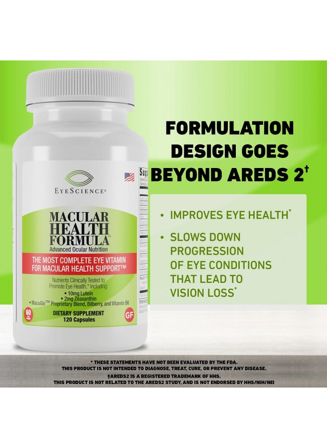 EyeScience Macular Health Beyond AREDS2 Formula, Advanced Ocular Vitamin - Containing Lutein, Zeaxanthin, Bilberry, and Vitamins C, D, E, and B6 (60 Day Supply)