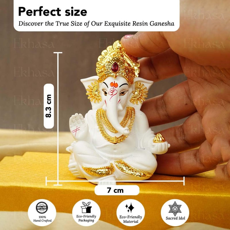 Ekhasa Ganesh Idol for Car Dashboard Ganpati Idol for Cars Vinayak Idols for Car Dashboard Home Decor Ganapathi Idol for Home Vinayagar Statue Ganpati ji for Office Desk White - Image 3