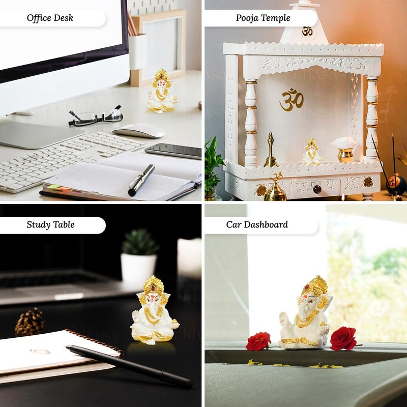Ekhasa Ganesh Idol for Car Dashboard Ganpati Idol for Cars Vinayak Idols for Car Dashboard Home Decor Ganapathi Idol for Home Vinayagar Statue Ganpati ji for Office Desk White - Image 5