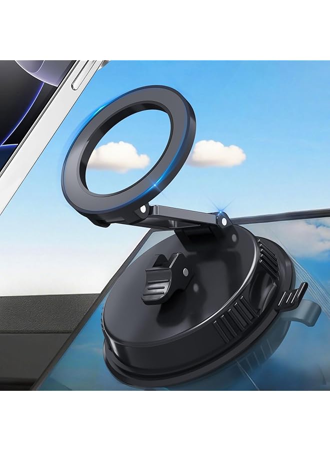 S-TOP Car Phone Holder, Magnetic Mag-safe Mount with 78+LBS Suction 2500gf Magnetic Strength, Vacuum Holder for Windshield Mirror Dashboard, Compatible with iPhone 17/17 Pro/17 Pro Max/16/15/14/13/12, Black - Image 1