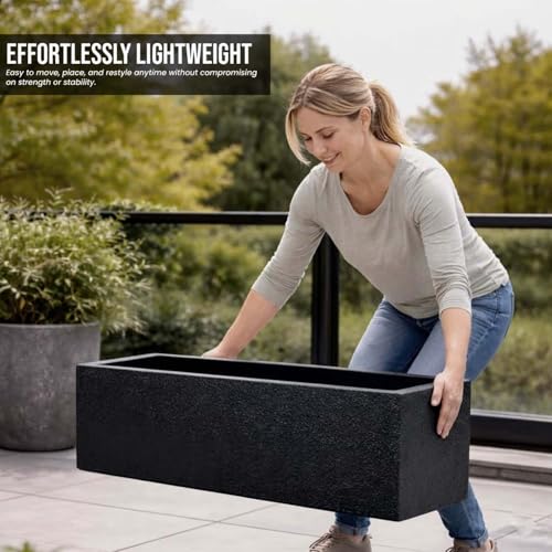 Go Hooked Recta R Black Planter Pot (24x10 Inch) | Big Size Outdoor & Indoor Pot for Plants | Modern Design Lightweight & Durable Rectangle Polymer Flower Pot for Balcony, Terrace & Garden - Image 3