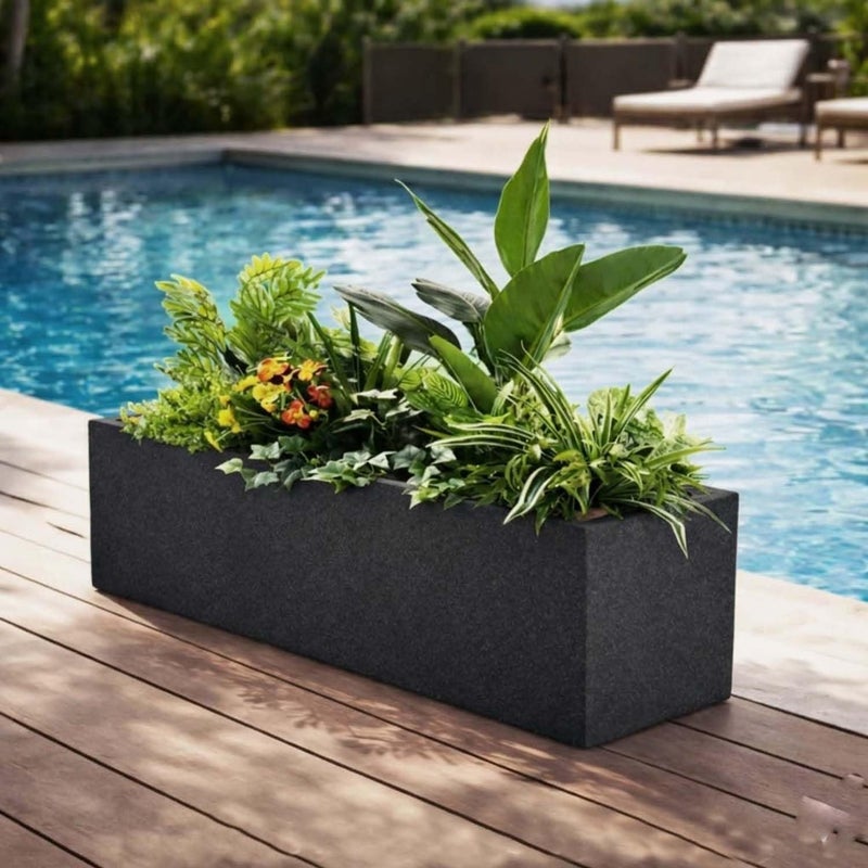 Go Hooked Recta R Black Planter Pot (24x10 Inch) | Big Size Outdoor & Indoor Pot for Plants | Modern Design Lightweight & Durable Rectangle Polymer Flower Pot for Balcony, Terrace & Garden - Image 5