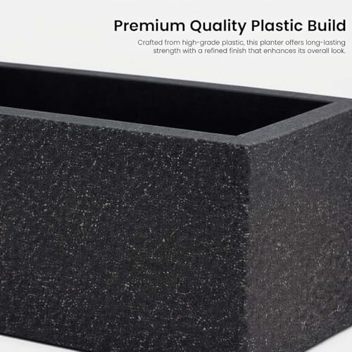 Go Hooked Recta R Black Planter Pot (24x10 Inch) | Big Size Outdoor & Indoor Pot for Plants | Modern Design Lightweight & Durable Rectangle Polymer Flower Pot for Balcony, Terrace & Garden - Image 4