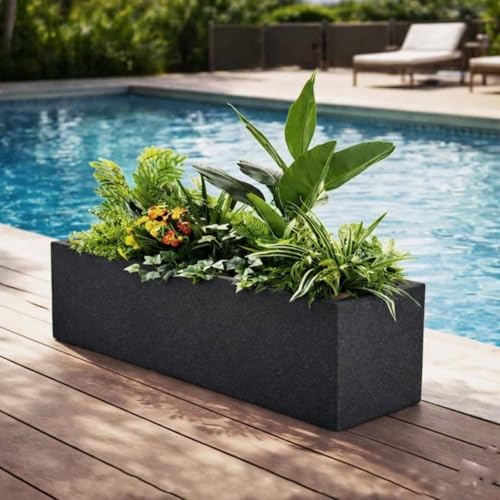 Go Hooked Recta R Black Planter Pot (24x10 Inch) | Big Size Outdoor & Indoor Pot for Plants | Modern Design Lightweight & Durable Rectangle Polymer Flower Pot for Balcony, Terrace & Garden - Image 1