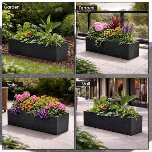 Go Hooked Recta R Black Planter Pot (24x10 Inch) | Big Size Outdoor & Indoor Pot for Plants | Modern Design Lightweight & Durable Rectangle Polymer Flower Pot for Balcony, Terrace & Garden - Image 2