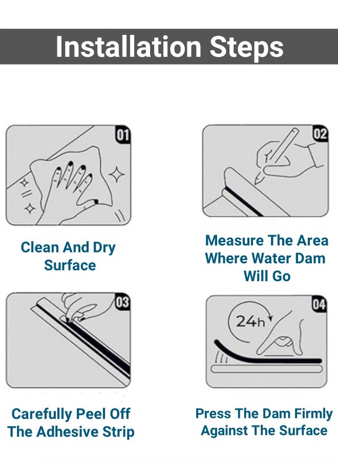 Generic - Bathroom Water Strip,  1m Shower Water Barrier Self-Adhesive Water Stopper حاجز ماء للحمام حاجز مياه بطول 1 متر Water Dam Waterproof Strip Anti Slip Tape Strip Flexible Water Retaining Strip for Kitchen Bathroom Sink Counter - Image 1