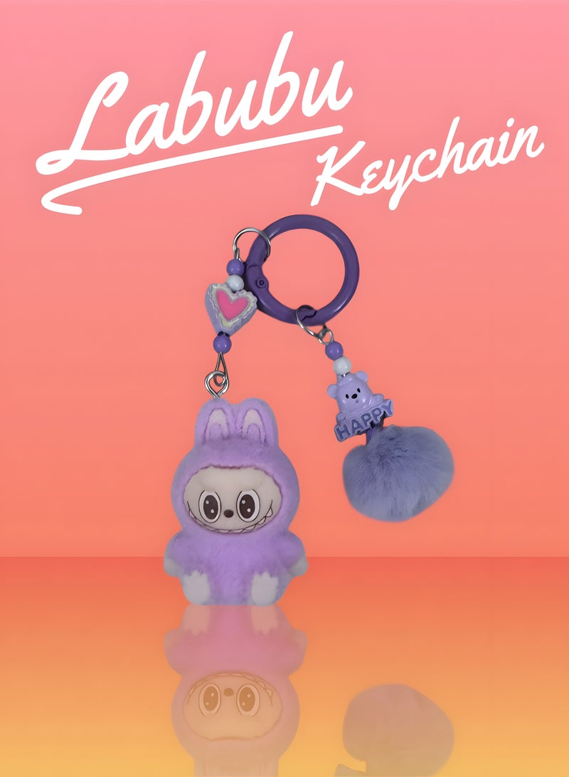 DECOR SOUQ Labubu Keychain for Bags and Keys – Cute Purple Plush Labubu Doll – Kawaii Cartoon Key Holder for Girls, Teens & Women – Soft & Lightweight Bag Accessory – Labubu Keychain with Ring Clip for Backpack, Purse, Car Keys – Limited Stock  - Image 1
