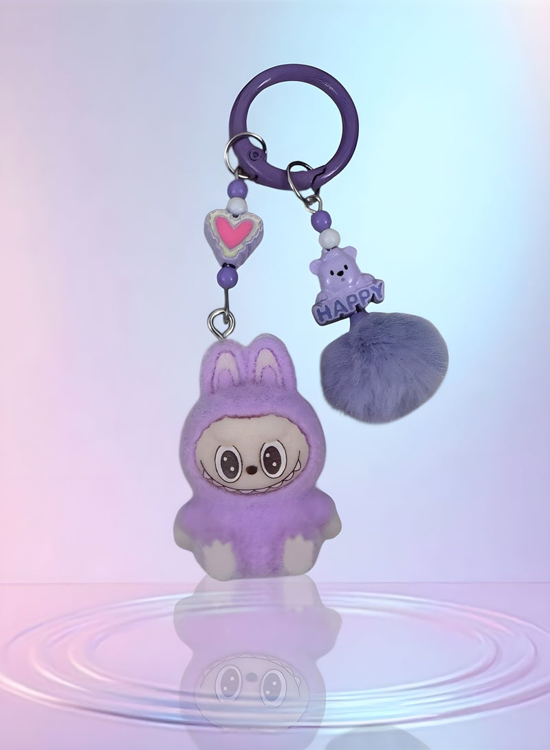 DECOR SOUQ Labubu Keychain for Bags and Keys – Cute Purple Plush Labubu Doll – Kawaii Cartoon Key Holder for Girls, Teens & Women – Soft & Lightweight Bag Accessory – Labubu Keychain with Ring Clip for Backpack, Purse, Car Keys – Limited Stock  - Image 2