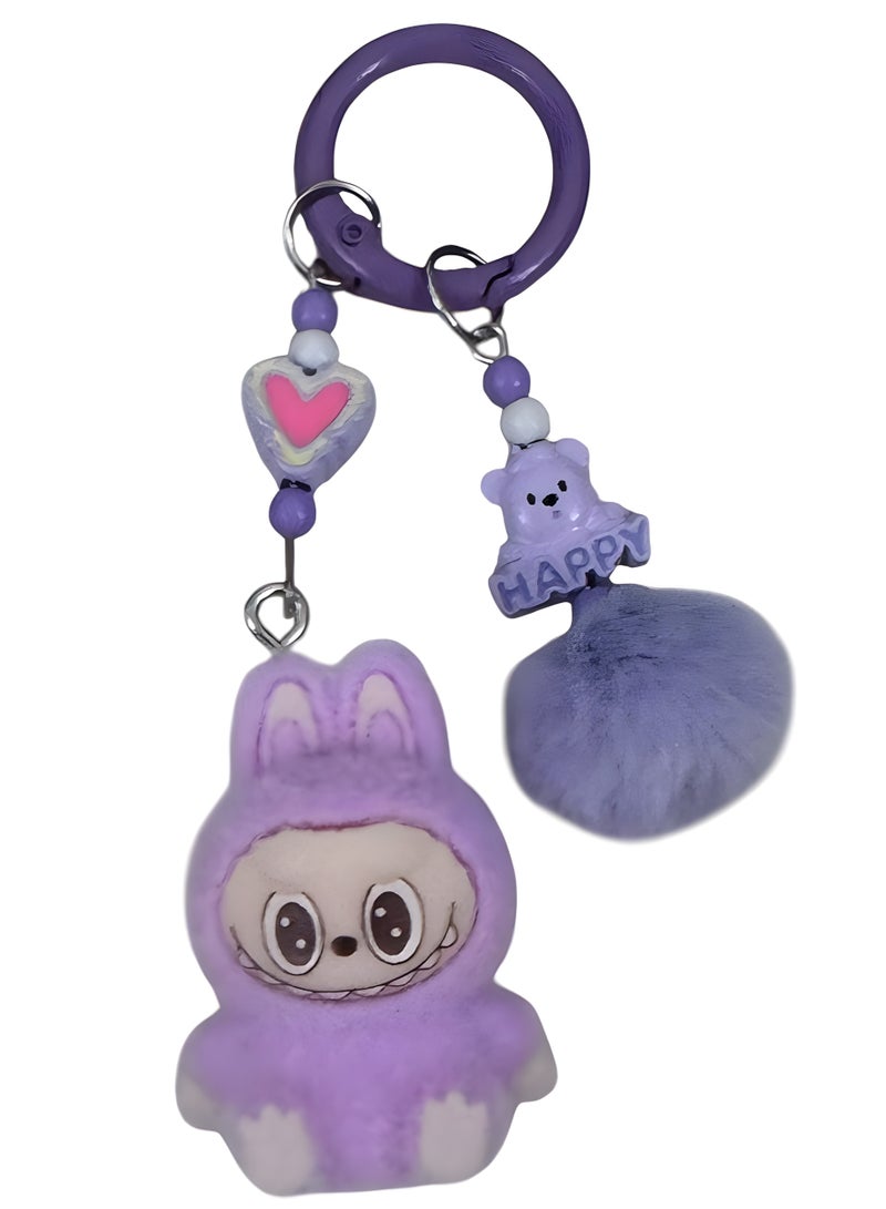 DECOR SOUQ Labubu Keychain for Bags and Keys – Cute Purple Plush Labubu Doll – Kawaii Cartoon Key Holder for Girls, Teens & Women – Soft & Lightweight Bag Accessory – Labubu Keychain with Ring Clip for Backpack, Purse, Car Keys – Limited Stock  - Image 5