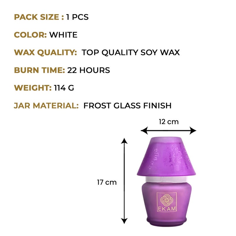 EKAM Scented Frost Glass Lampshade Candle Lavender Scented Candle Luxury Fragrances Ideal for Home Decor Aromatherapy Gifting 22 Hours Burn time 114 g - Image 3