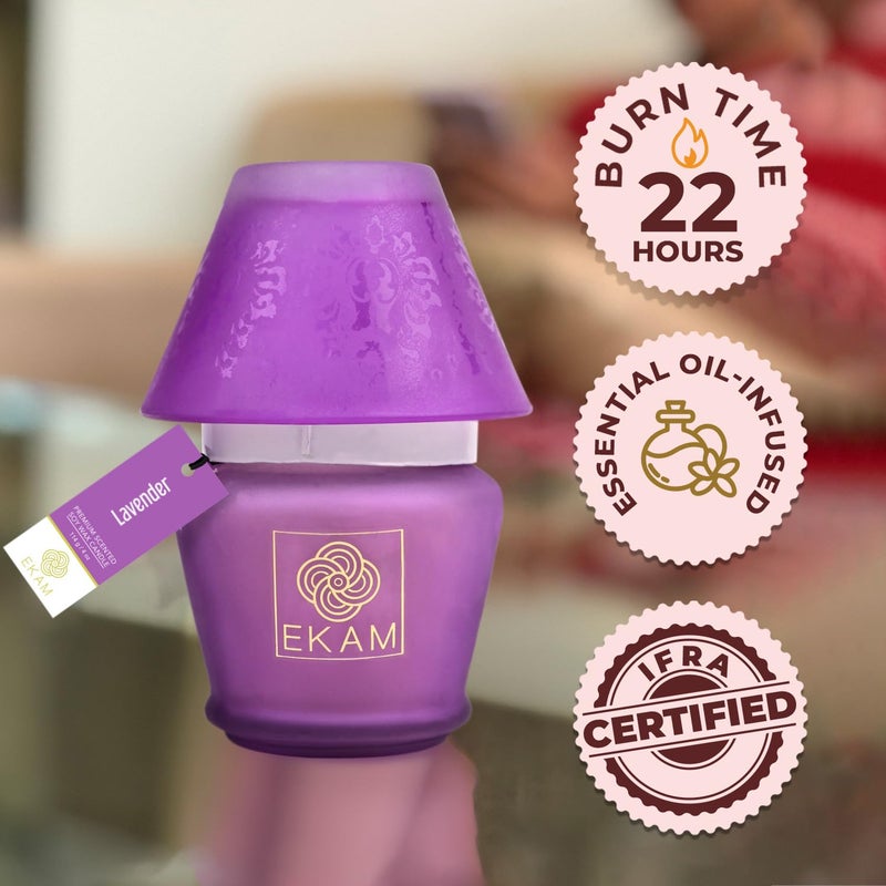 EKAM Scented Frost Glass Lampshade Candle Lavender Scented Candle Luxury Fragrances Ideal for Home Decor Aromatherapy Gifting 22 Hours Burn time 114 g - Image 4