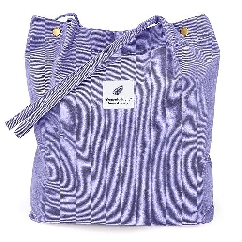 LHMTQVK Corduroy Tote Bags for Women, Large Capacity Women's Shoulder Purses for Office School Shopping Travel (Purple) - Image 1
