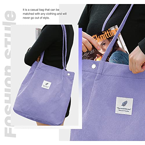 LHMTQVK Corduroy Tote Bags for Women, Large Capacity Women's Shoulder Purses for Office School Shopping Travel (Purple) - Image 5
