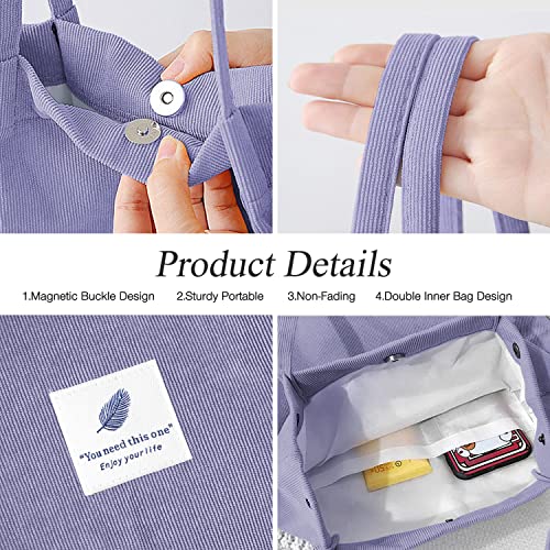 LHMTQVK Corduroy Tote Bags for Women, Large Capacity Women's Shoulder Purses for Office School Shopping Travel (Purple) - Image 4