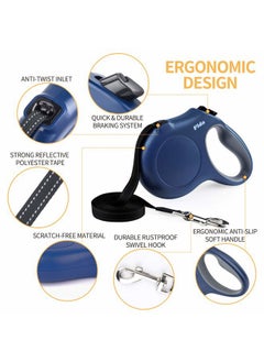 fida Retractable Dog Leash, 16ft Heavy Duty Pet Walking Leash for Small Dog or Cat up to 26 lbs, Tangle Free. One-Hand Brake (Small,Navy Blue)  - Image 3