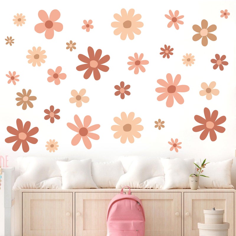 Sondeng 12 Sheets Daisy Wall Decals Boho Flower Wall Stickers Cute Kids Girls Room Decor Peel and Stick Floral Decals Toddler Nursery Playroom Living Room Bedroom Classroom Retro Hippie Decor Boho Style - Image 3
