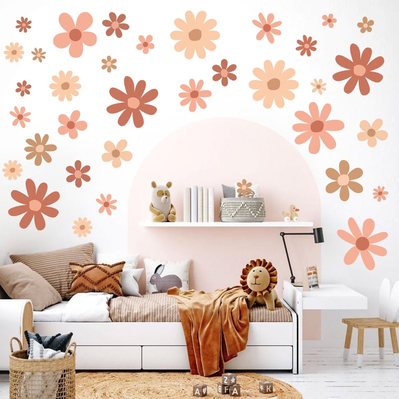 Sondeng 12 Sheets Daisy Wall Decals Boho Flower Wall Stickers Cute Kids Girls Room Decor Peel and Stick Floral Decals Toddler Nursery Playroom Living Room Bedroom Classroom Retro Hippie Decor Boho Style - Image 5