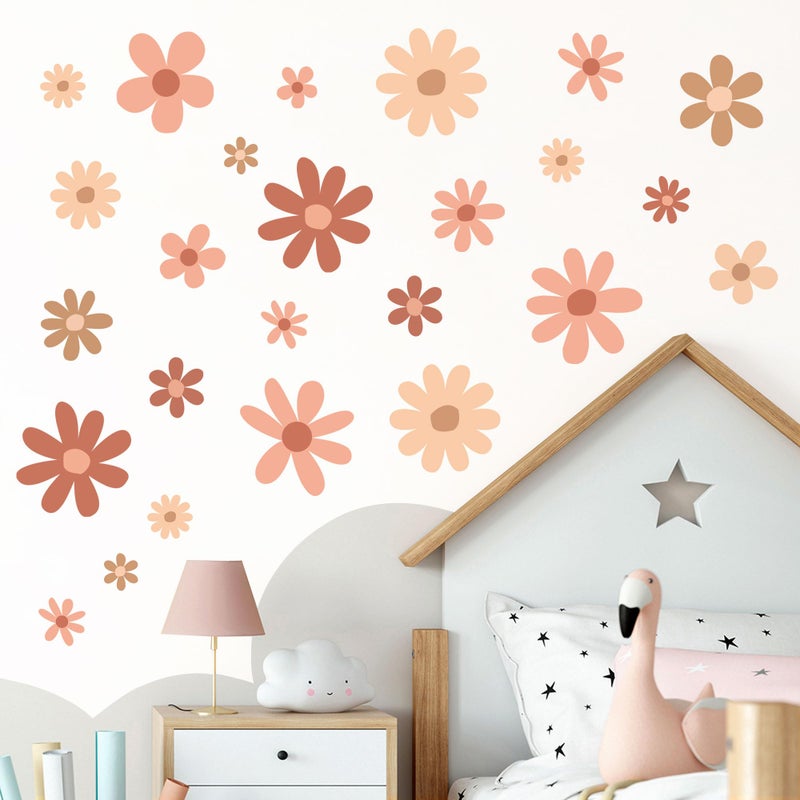Sondeng 12 Sheets Daisy Wall Decals Boho Flower Wall Stickers Cute Kids Girls Room Decor Peel and Stick Floral Decals Toddler Nursery Playroom Living Room Bedroom Classroom Retro Hippie Decor Boho Style - Image 1