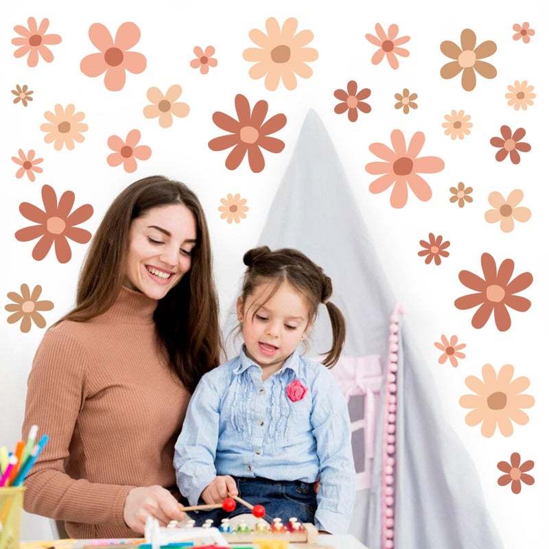 Sondeng 12 Sheets Daisy Wall Decals Boho Flower Wall Stickers Cute Kids Girls Room Decor Peel and Stick Floral Decals Toddler Nursery Playroom Living Room Bedroom Classroom Retro Hippie Decor Boho Style - Image 4