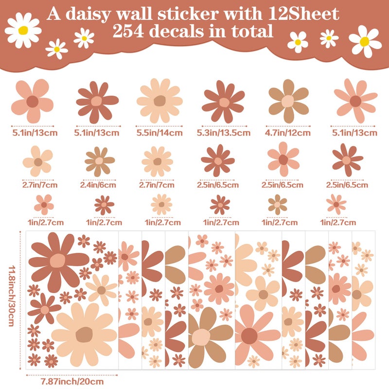 Sondeng 12 Sheets Daisy Wall Decals Boho Flower Wall Stickers Cute Kids Girls Room Decor Peel and Stick Floral Decals Toddler Nursery Playroom Living Room Bedroom Classroom Retro Hippie Decor Boho Style - Image 2