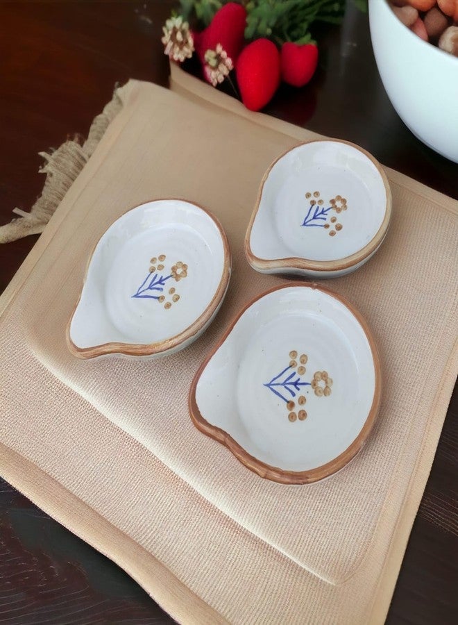 Malaikah Ceramic Brown Printed Small Spoon Rest, Pack Of3 | Hand-Made| Ideal for Kitchen| Tableware |Cutlery Holder - Image 1