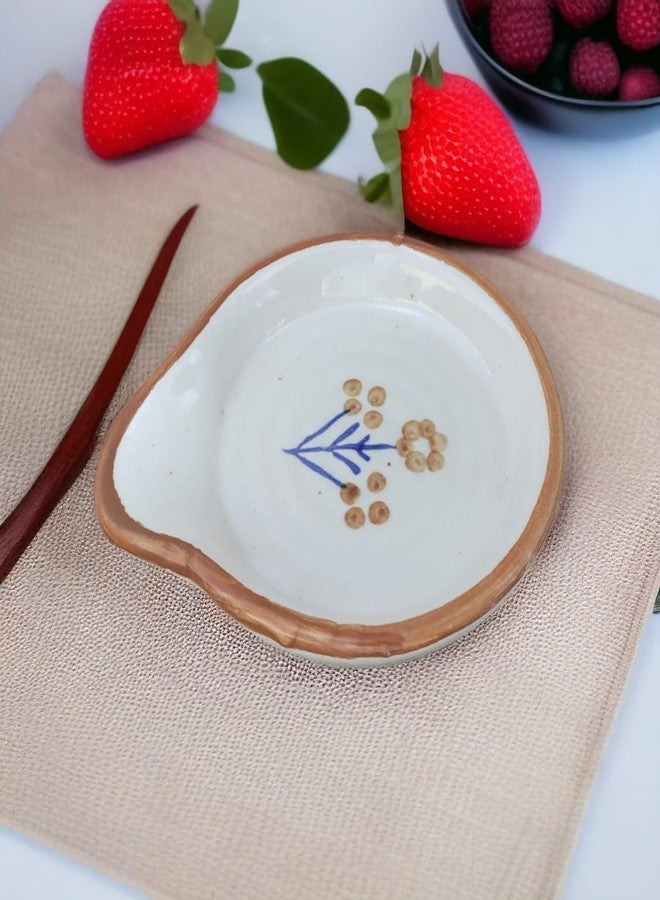 Malaikah Ceramic Brown Printed Small Spoon Rest, Pack Of3 | Hand-Made| Ideal for Kitchen| Tableware |Cutlery Holder - Image 4
