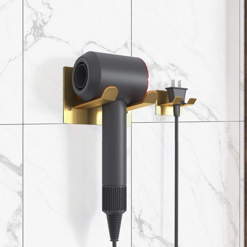 XIGOO Adhesive Hair Dryer Holder - Stick on Wall or Wall Mount Bathroom Hair Blow Dryer Rack Organizer Compatible with Supersonic Hair Dryers (Gold) - Image 4