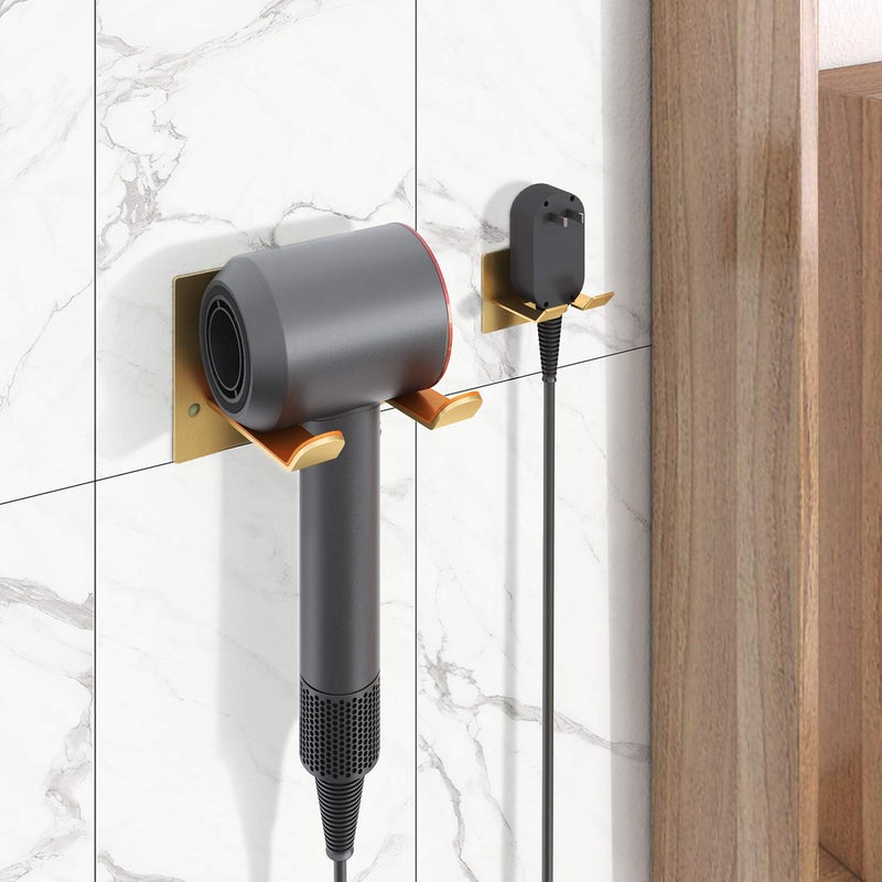 XIGOO Adhesive Hair Dryer Holder - Stick on Wall or Wall Mount Bathroom Hair Blow Dryer Rack Organizer Compatible with Supersonic Hair Dryers (Gold) - Image 5