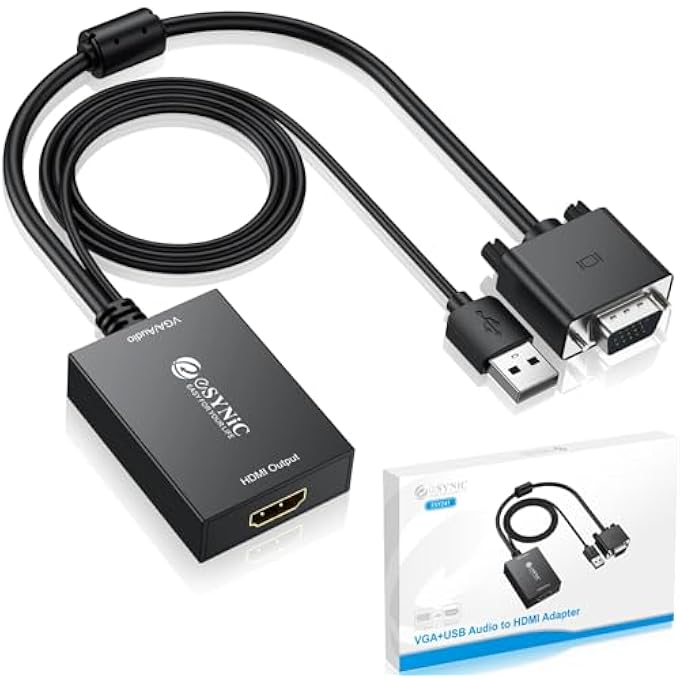 eSynic VGA TO HDMI ADAPTER 1080P CONVERTER SUITABLE FOR COMPUTERS, DESKTOPS, LAPTOPS, PCS, MONITORS, PROJECTORS, HDTVS AND OTHER DEVICES (1 METRE) - Image 1