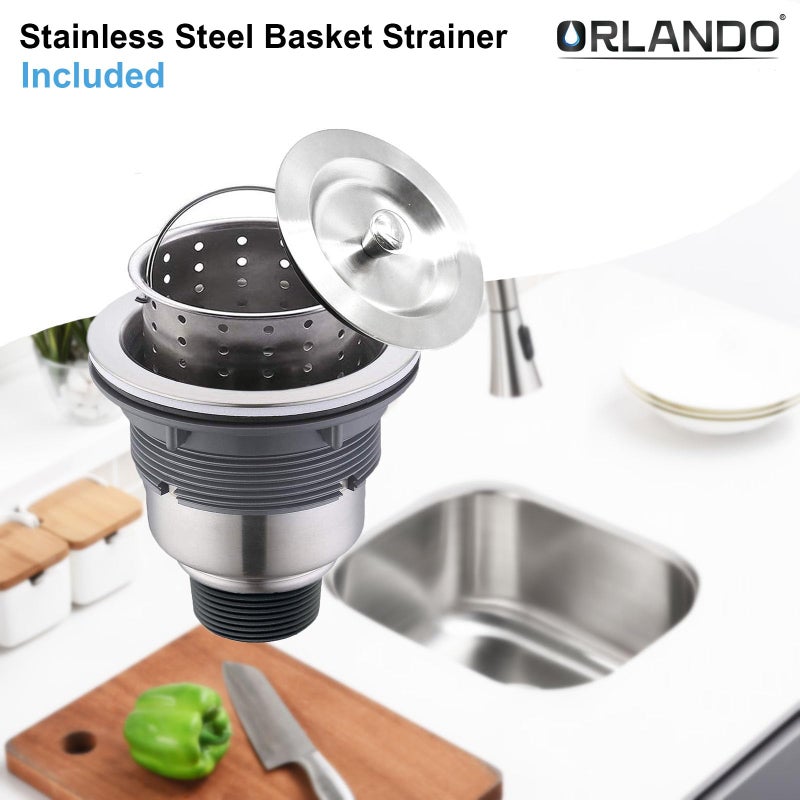 ORLANDO 13x13 inch Undermount Bar Sink, 18-Gauge Stainless Steel Single Bowl Small Kitchen Sink with Basket Strainer - Image 4