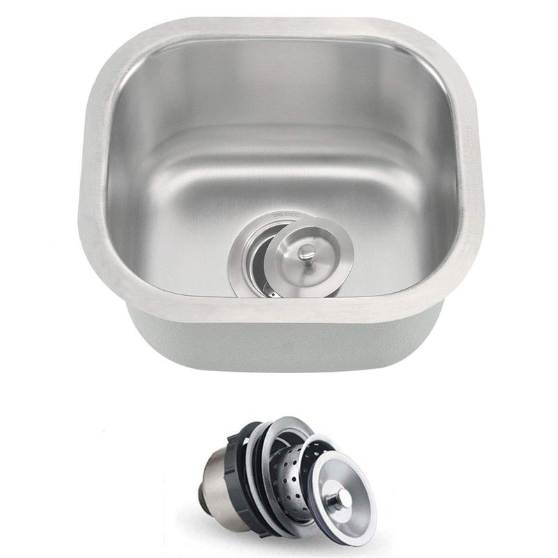 ORLANDO 13x13 inch Undermount Bar Sink, 18-Gauge Stainless Steel Single Bowl Small Kitchen Sink with Basket Strainer - Image 1