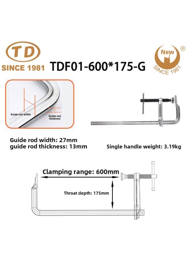 Tian Da Work Woodworking Multi-function Clamp Fixed Heavy Duty T-handle Clamp Tightener Tool-Specification Model:TDF01-600 * 175-G (guide Rod 27*13)  - Image 1